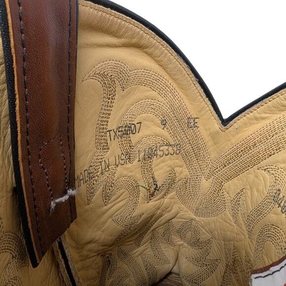 Tony Lama Cowboy Boots Full Quill Ostrich Black Brown TX5007 9 EE Western USA - Picture 9 of 10